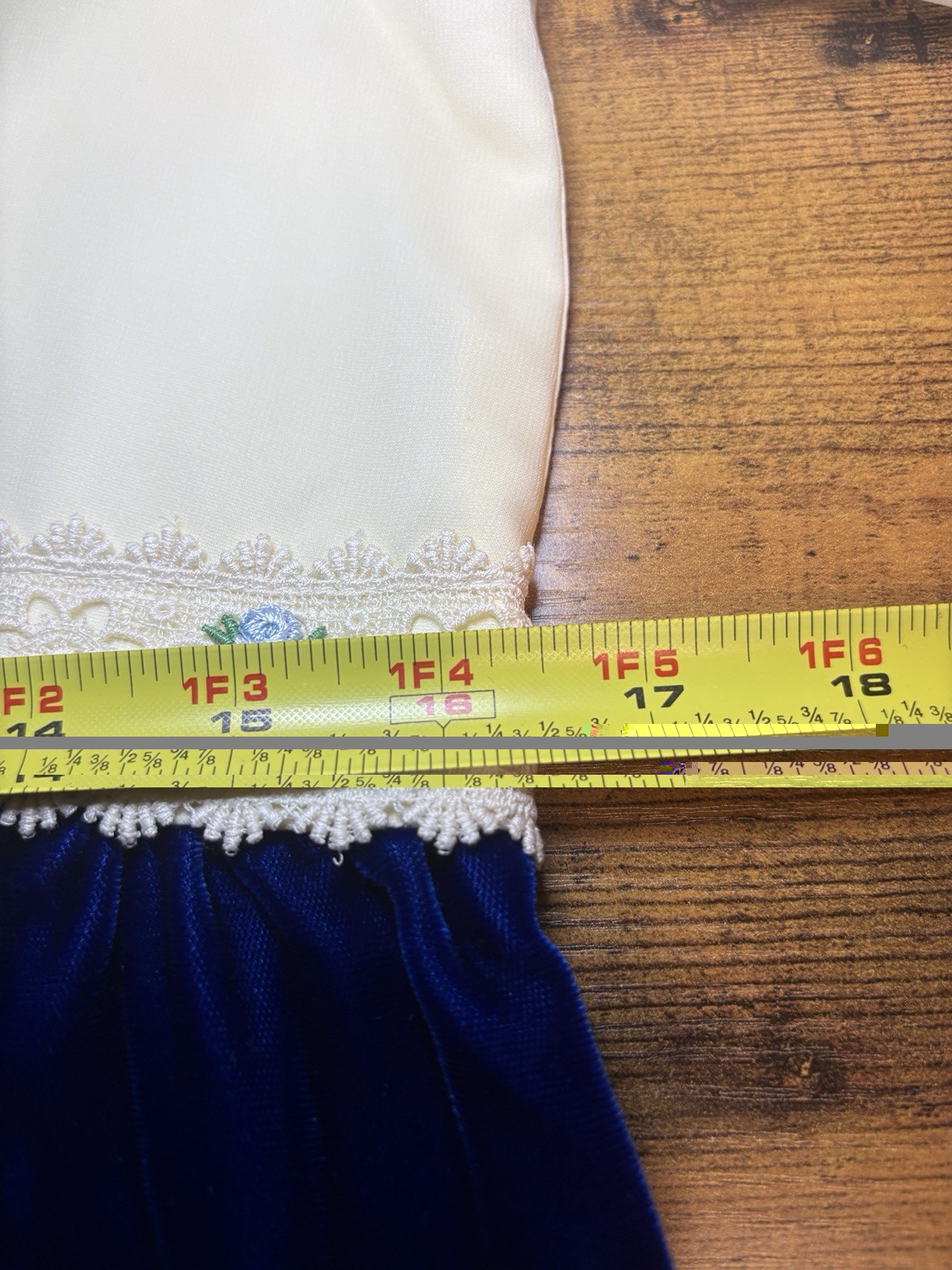 Vintage 1970s Blue Beige Chiffon Velvet Maxi Dress Lace Bodice Sz Medium?