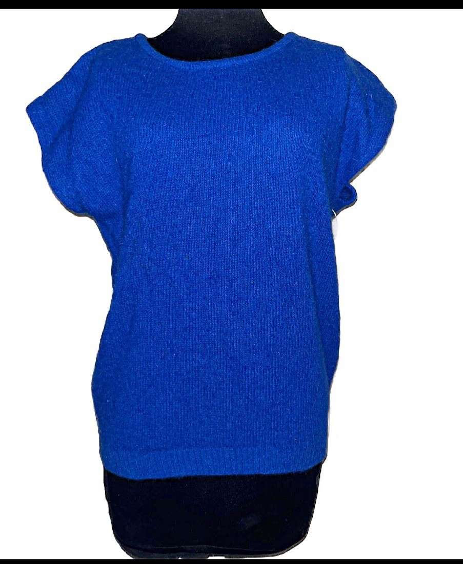 NWT Vintage Candor Sleeveless Sweater Royal Blue Angora Wool Cap Sleeves Sz L