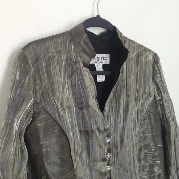 NWT Deadstock 80s Vintage J.R. Nites Gold Rhinestone Button High Neck Jacket 6