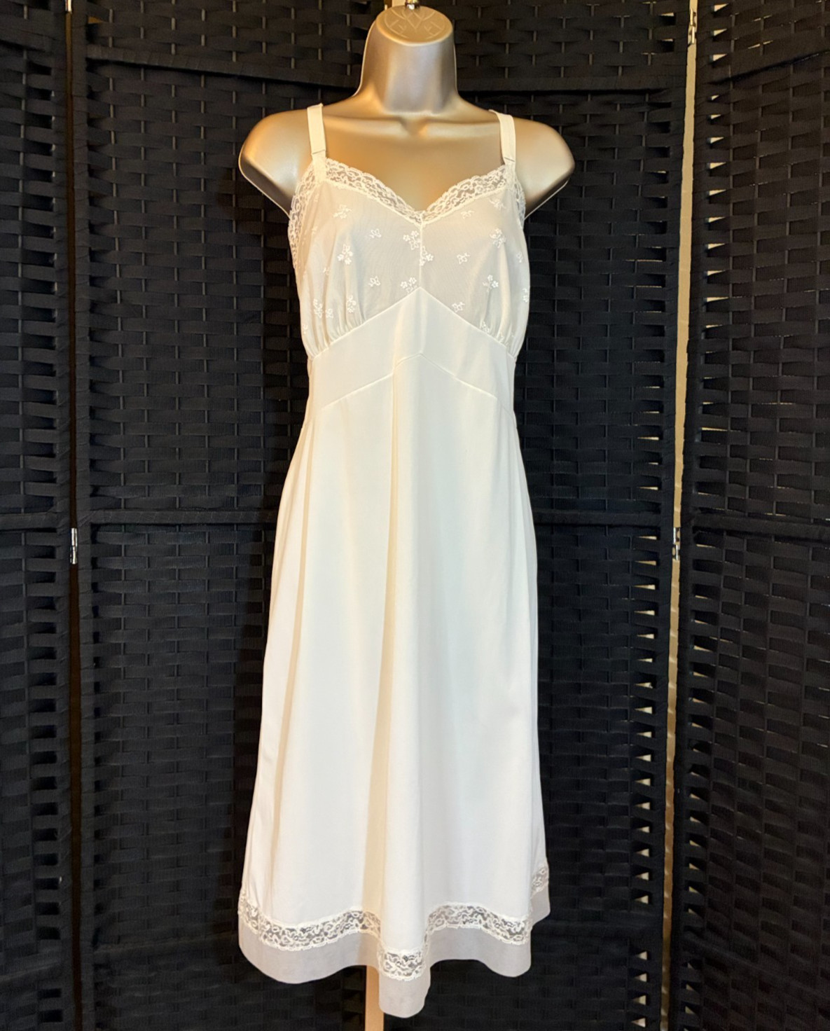 Vintage 60s LAROS FULL SLIP Ivory Medium LACE Sheer Chiffon Boudoir Coquette