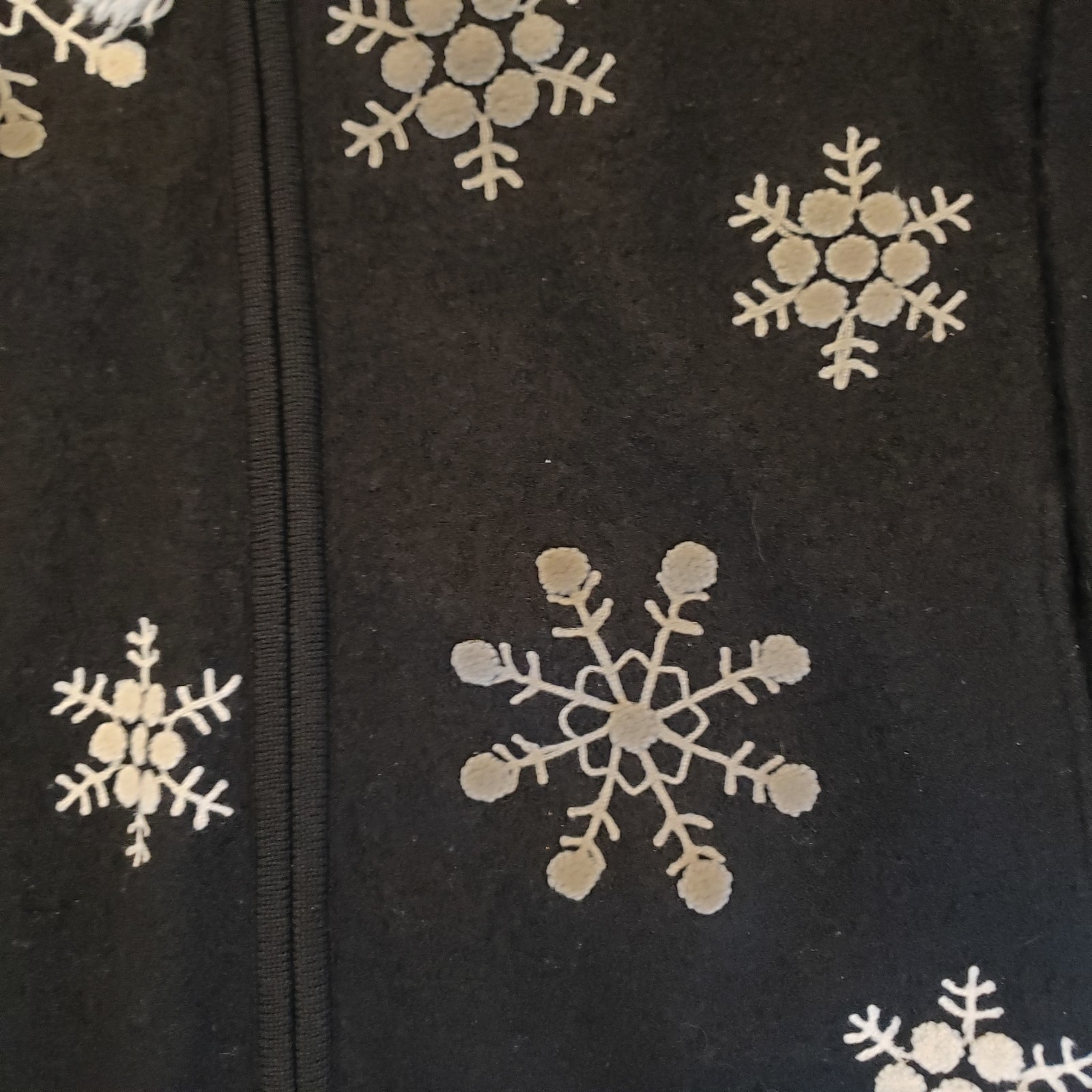 Lisa International Black Boiled Wool Cardigan Sweater Snowflakes S 44 x 26 in
