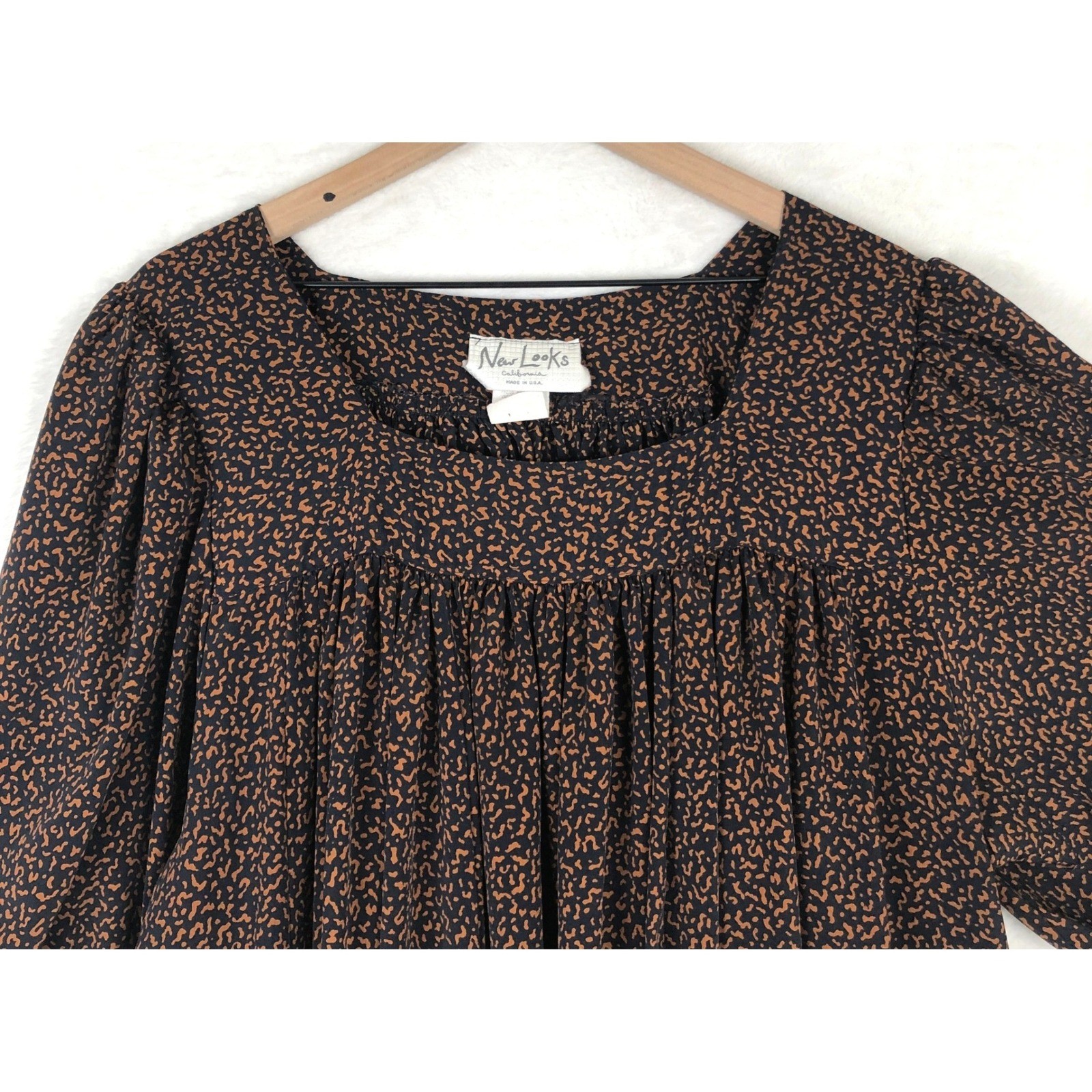 VTG New Looks California Muumuu Dress Brown Black Abstract Animal Print One Size