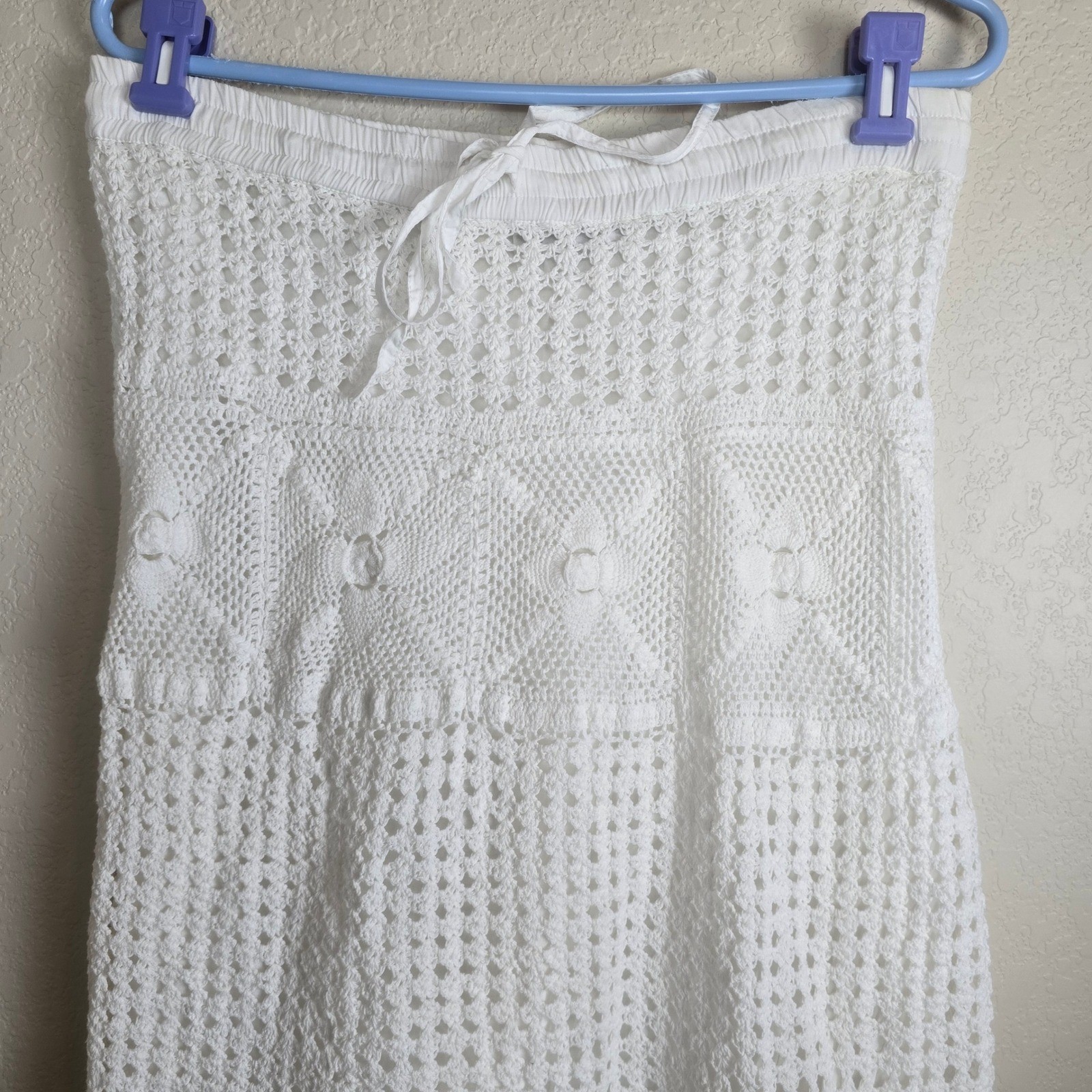 Vintage DIMRI White Cotton Crochet Lace Midi Skirt Cottagecore Boho Medium