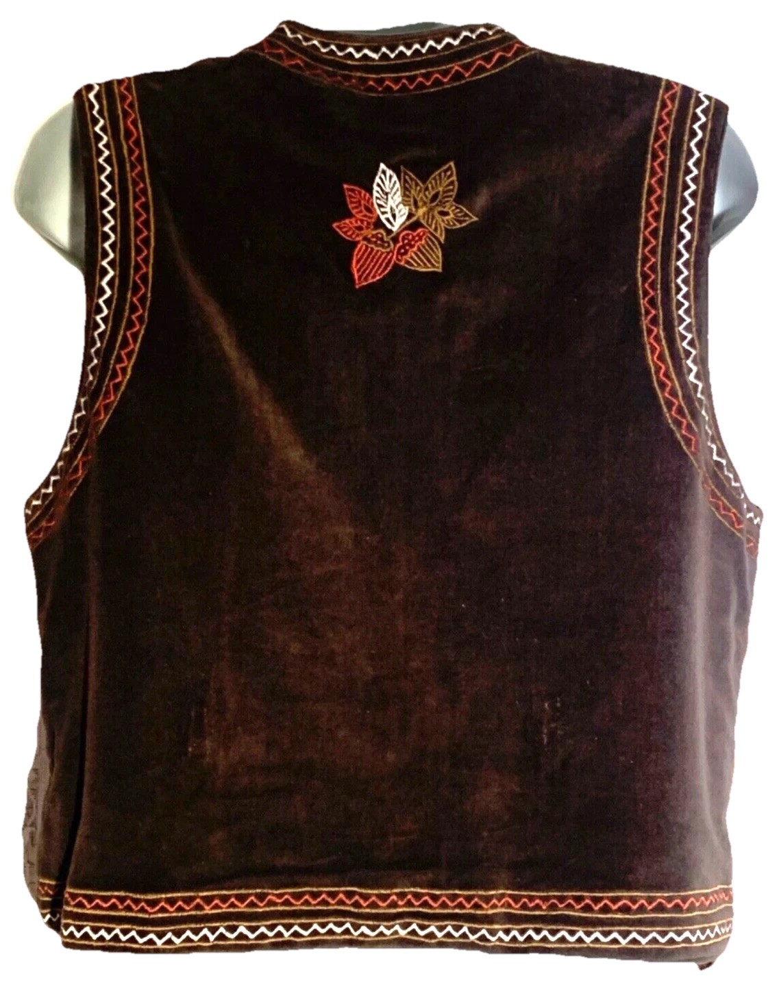 Vtg Boho Style Vest Embroidered Patchwork Velvet Nature Fall Autumn Leaf