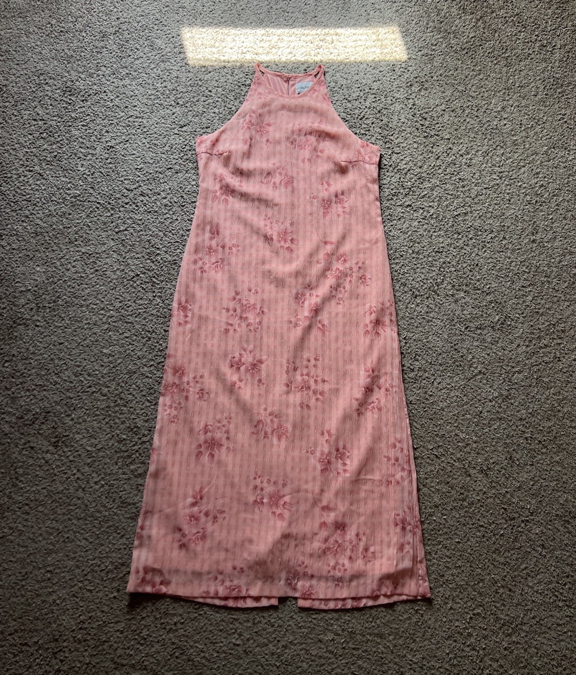 Vintage Fashion Bug Halter Dress Size 12 Pink Floral Maxi Cottagecore 90s Y2K