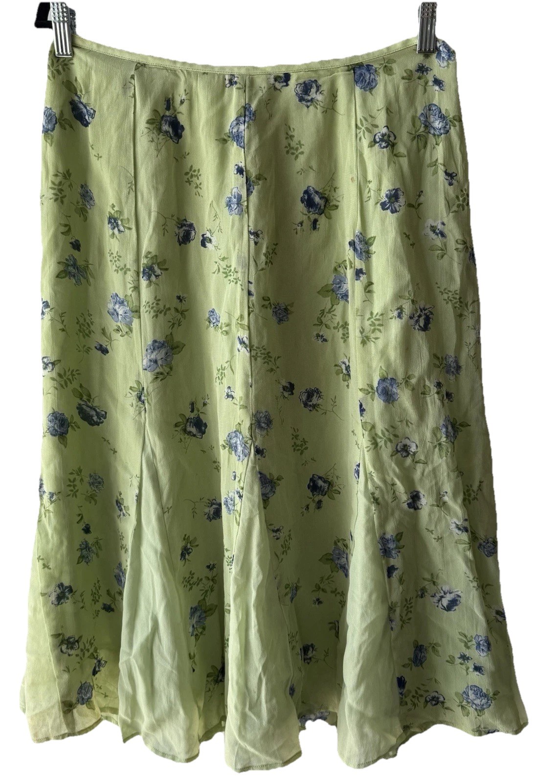 Vintage April Cornell Midi Skirt Green Floral Godet Panels Fairy Coquette Summer