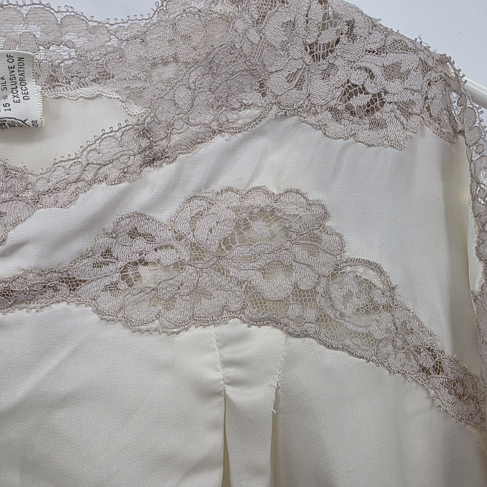 Vintage 1970s Eyeful by Flaums Peignoir Set Ivory Lace Silk Blend Union Made