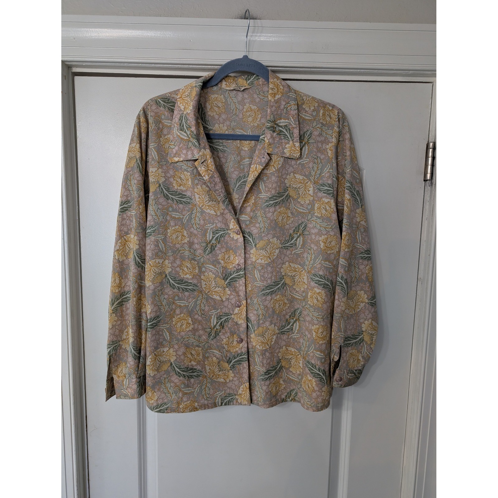Vintage UU Tokyo Sasami Floral Button Up Blouse Made in Japan Yellow Green