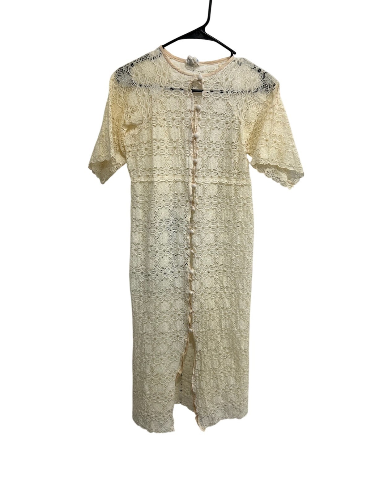 Vintage Andrade Honolulu Lace Button Front Dress Cream Sz Small Floral Bohemian