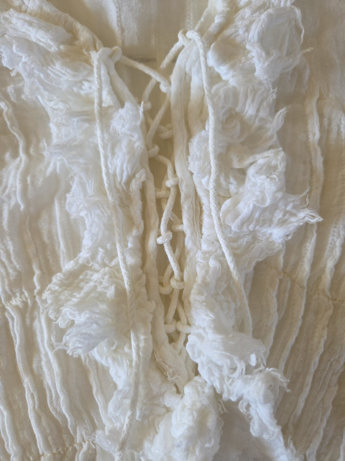 VTG Michiko Koshino Ruffle Lace Up Blouse Made In Italy White Cotton Y2K Sz 40