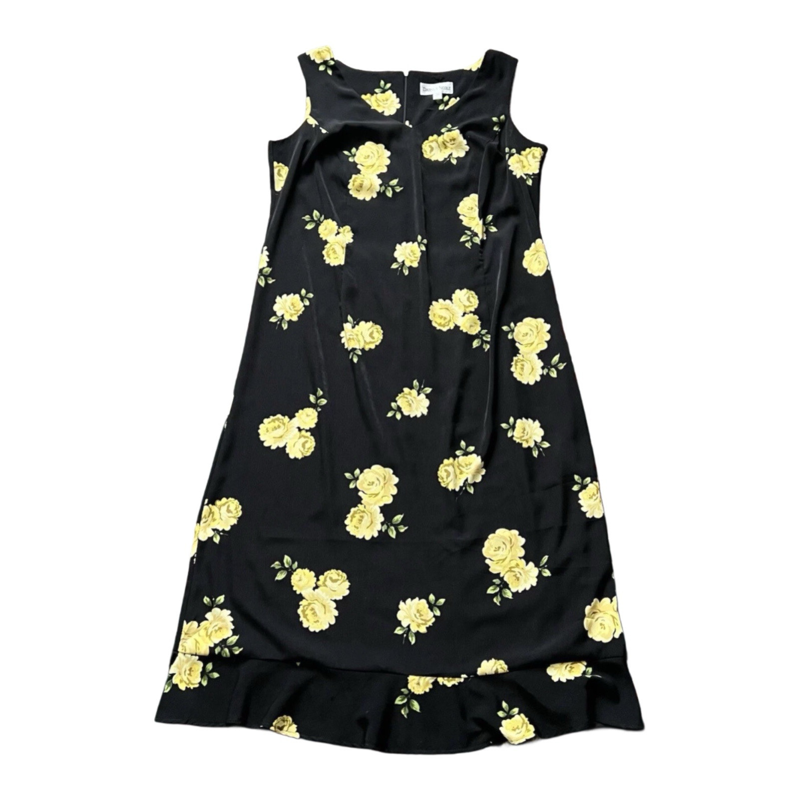 Vintage Y2k 90s Floral Dress 14W Black Yellow Tank Midi Long Spring Fairy Grunge