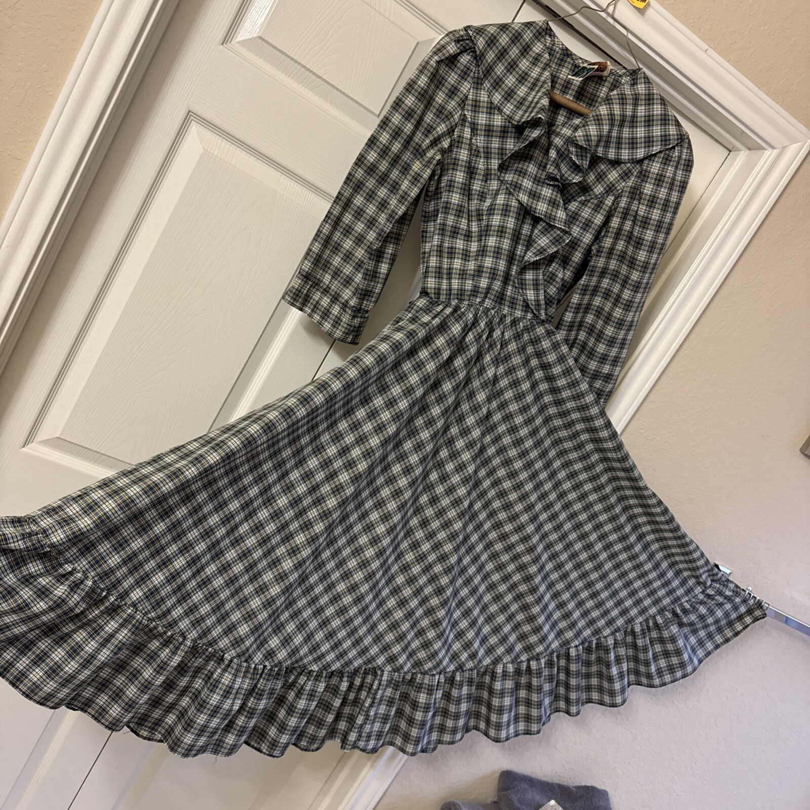 Vtg 60s 70s Sakowitz By Barbara Chodos Plaid Dress Sz S Cottagecore Prairie