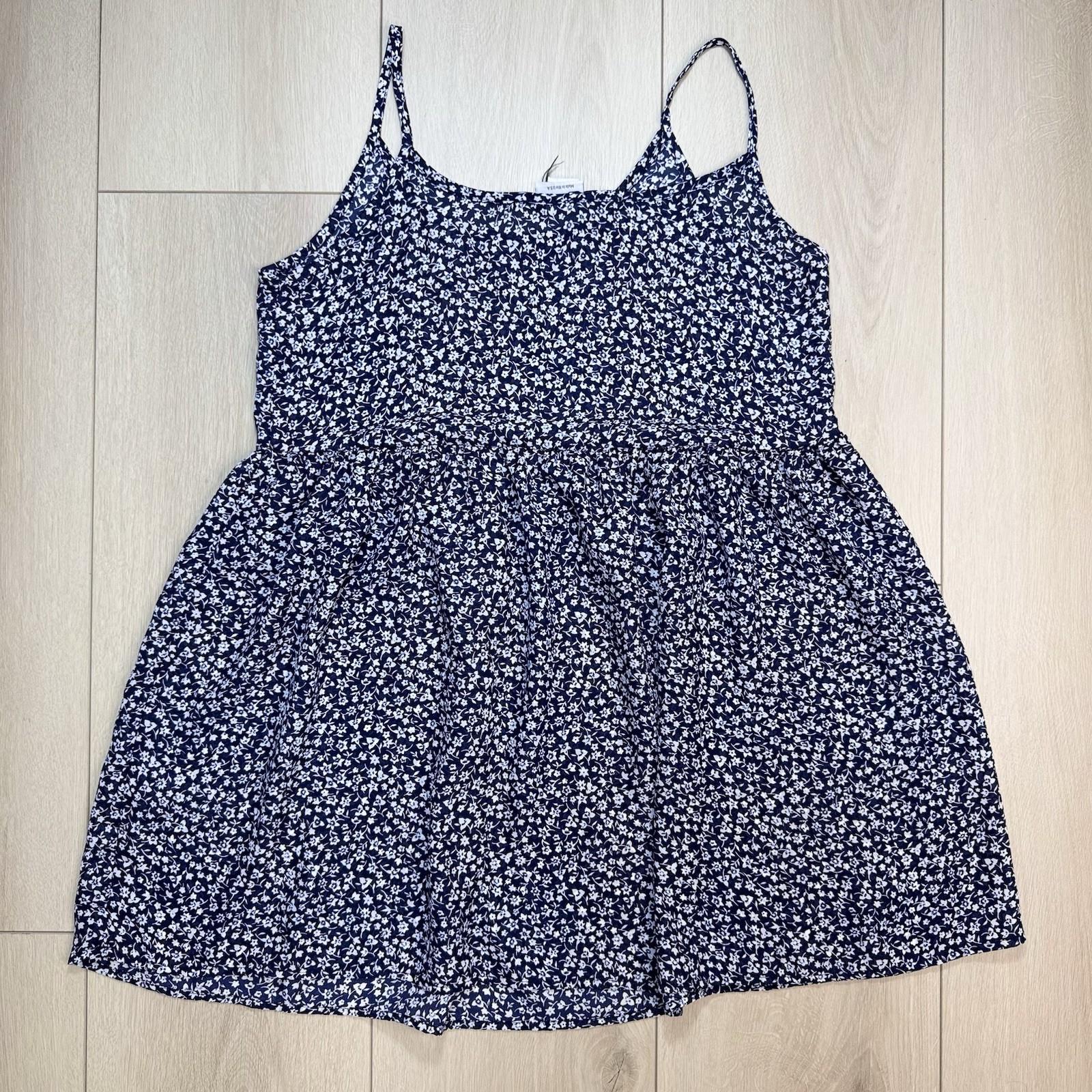 VTG 2XS Floral Babydoll Top Size M Womens Blue White Made USA Strap Summer Boho
