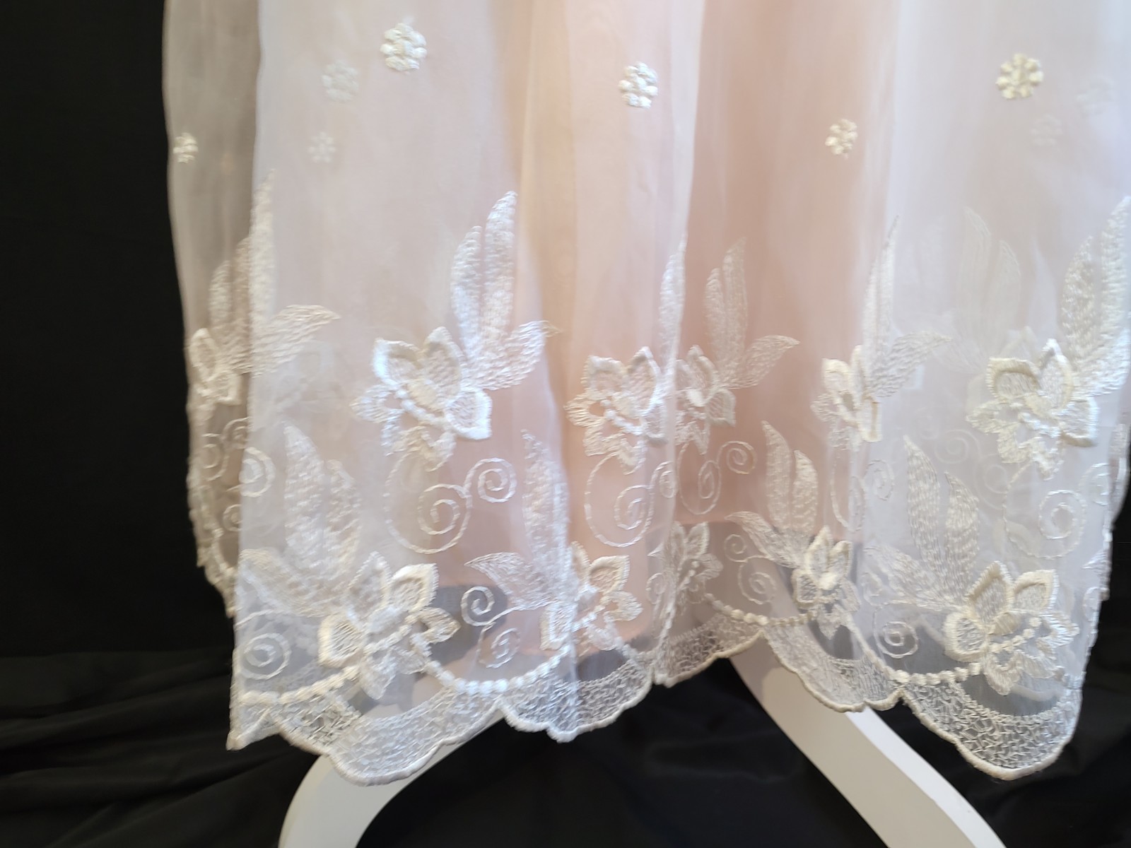 Vintage 80’s does 50’s Dress Peach Satin & White Lace Party Prom Formal Midi S