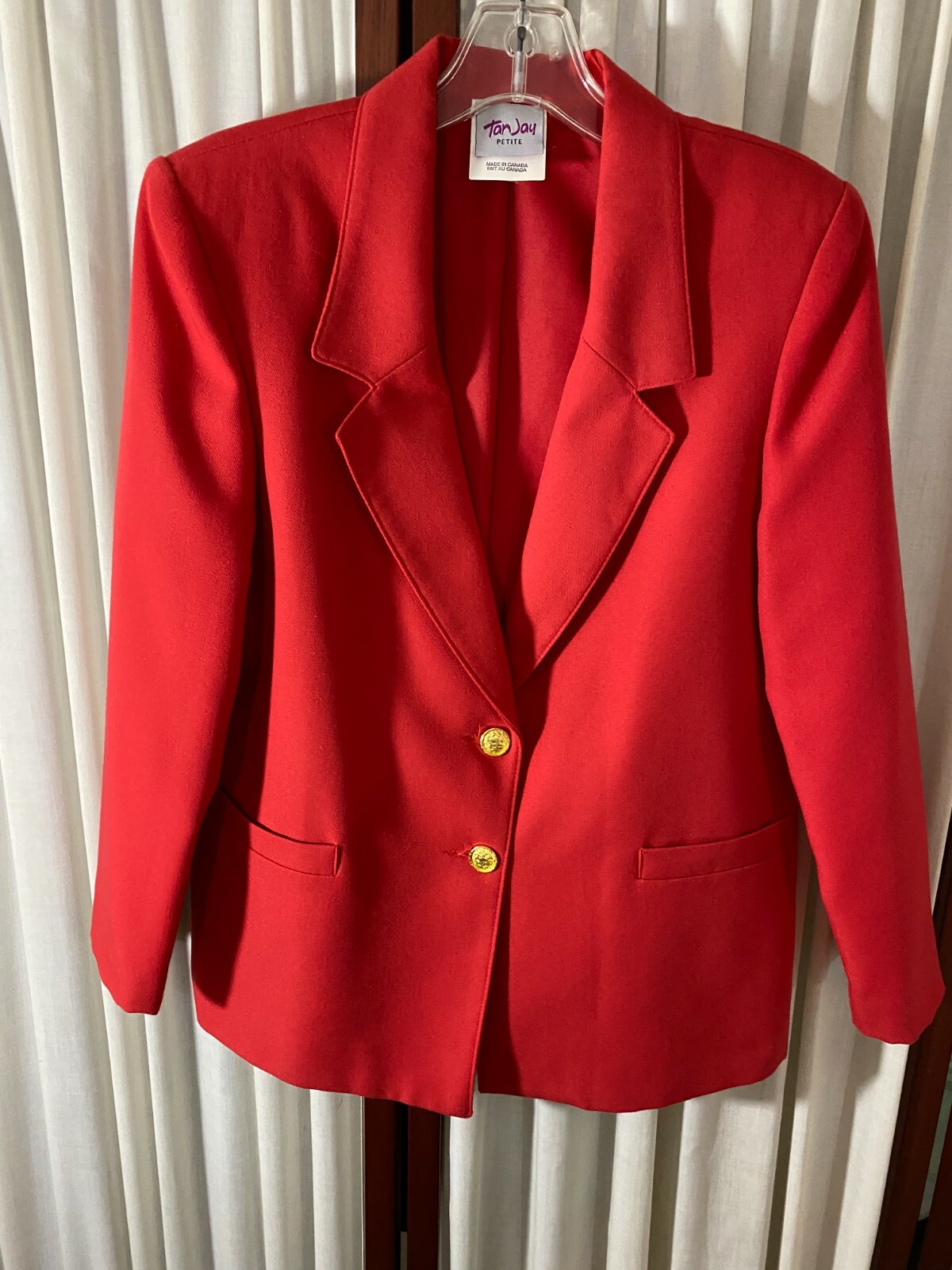 1980’s Red Blazer by Tan Jay- S/M- VG- Bright Red w/Gold Buttons- CLASSY – SALE