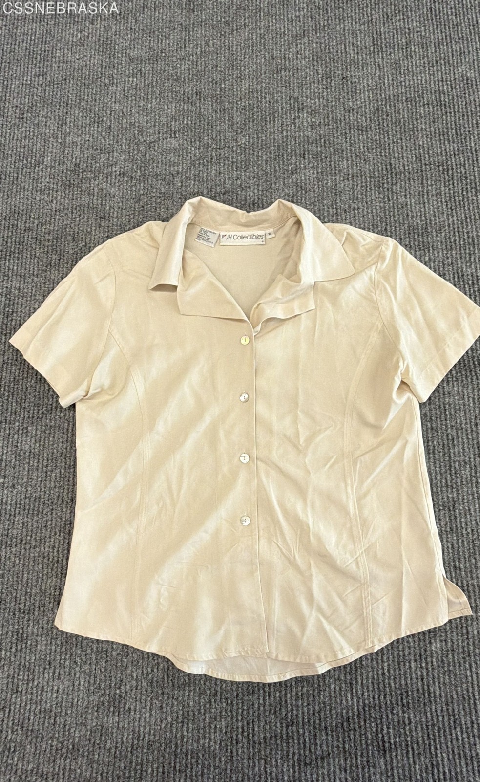 Vintage 90s JH Collectibles Women’s Beige 100% Silk Short Sleeve Blouse Sz 10