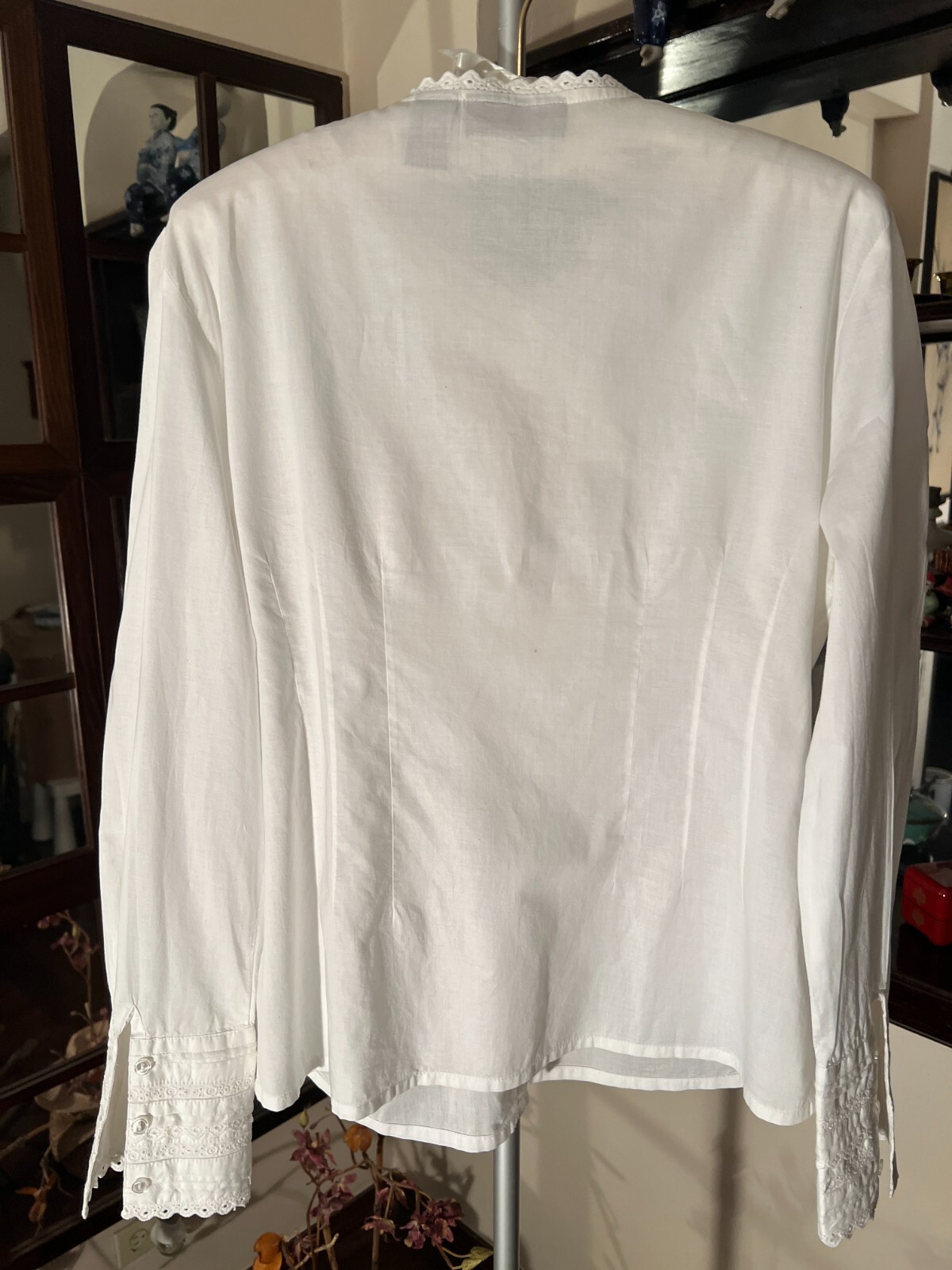 Vintage Lace Front and Cuffs Button- Up Kenar Blouse Women’s Size M 100% Cotton