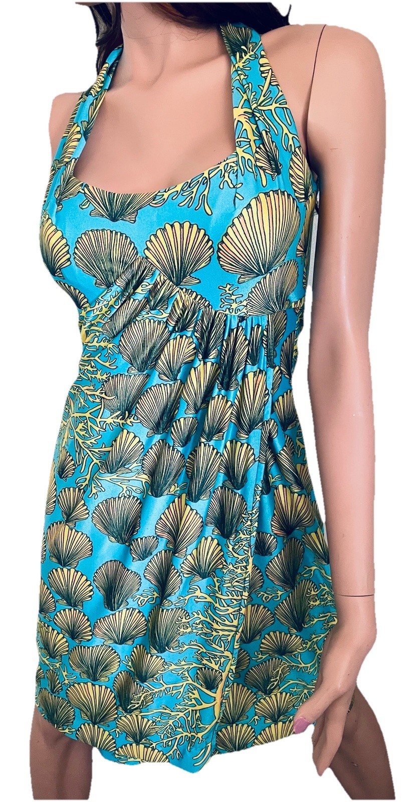 ROBERT DAVID MORTON Rare VINTAGE Diagonal Pleat SEASHELL Status Print DRESS M