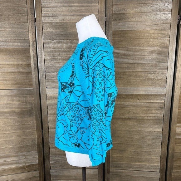 Jeanne Pierre Renee Tenner Vintage Blue Cotton Face Graphic Top Small
