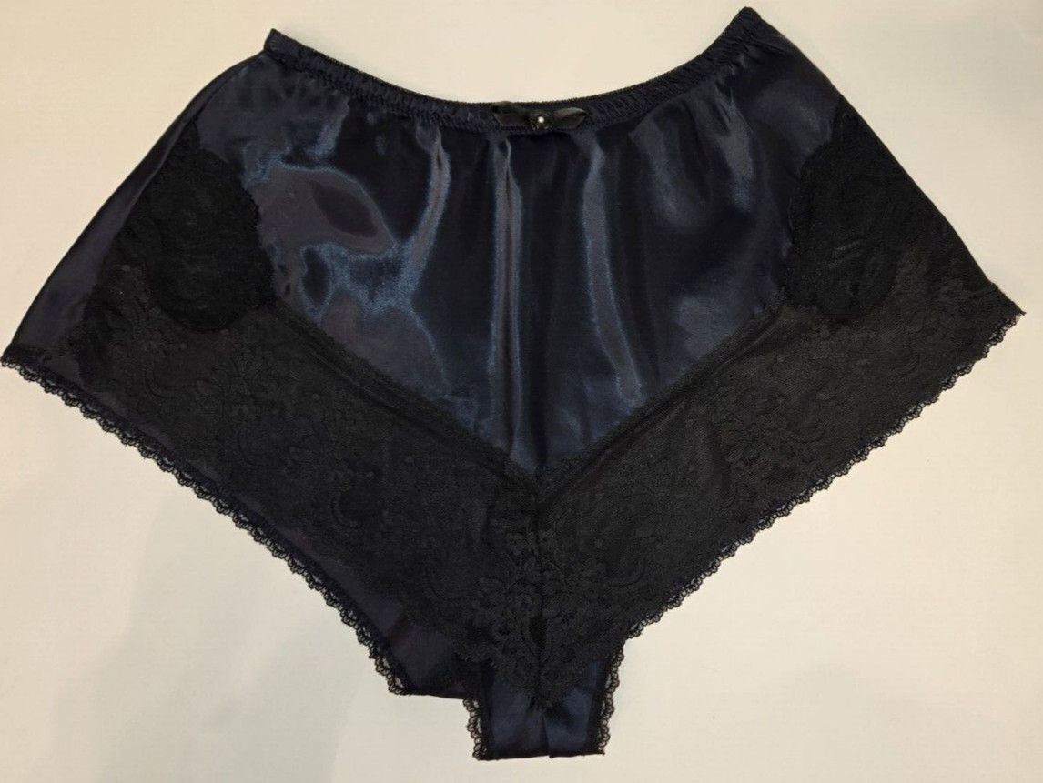 Vintage Christian Dior Midnight Blue / Black Lacey Hi Cut Panties Size 5