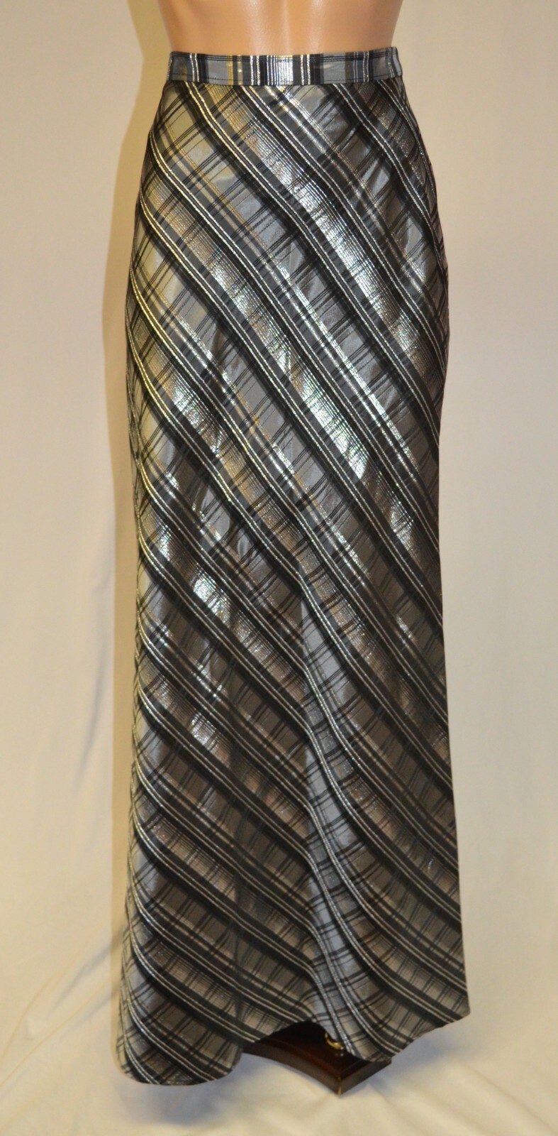 After Dark Vintage 80s 90s Silver & Black Plaid Formal Skirt size 8