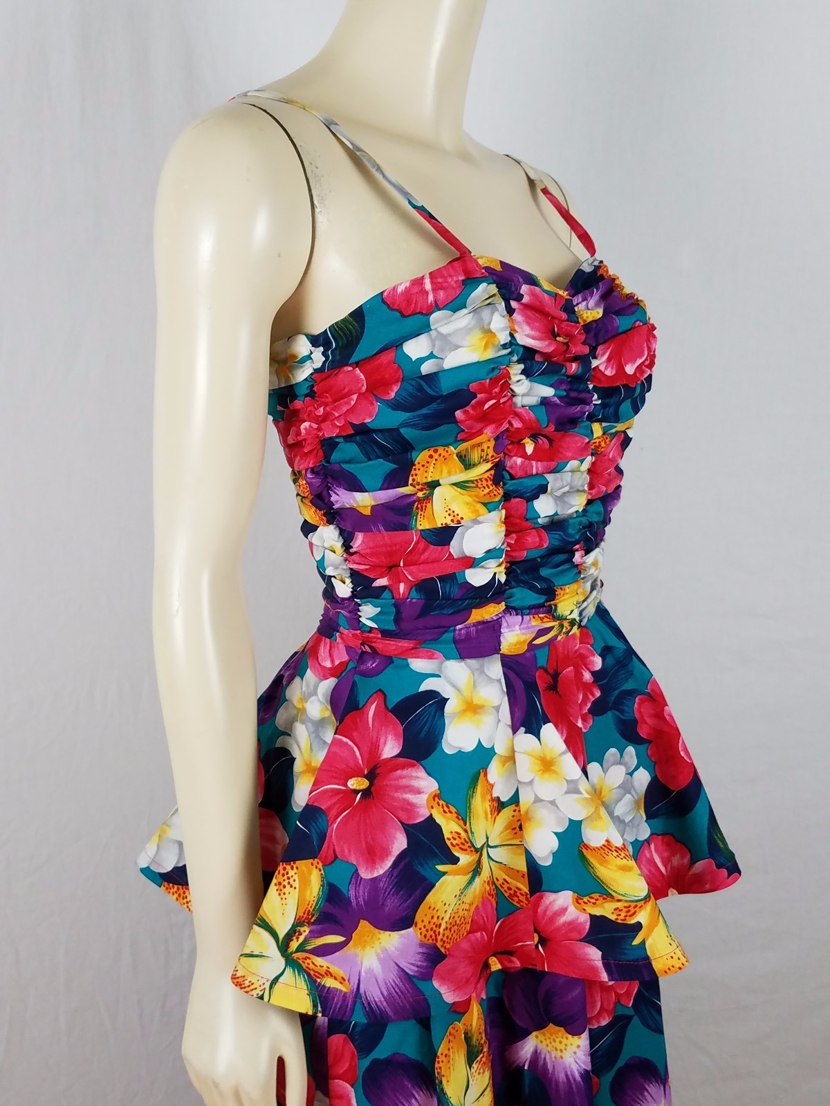 BRENNER Vintage Peplum Floral Bright Colored Multi-colored dress size 7/8