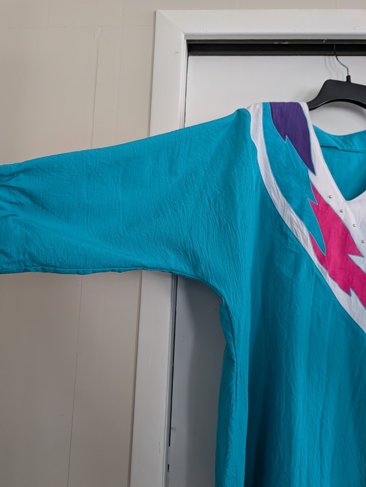 Retro Vintage 80s Teal Pink White Color Block Blouse Women’s M Bowie Lightweight