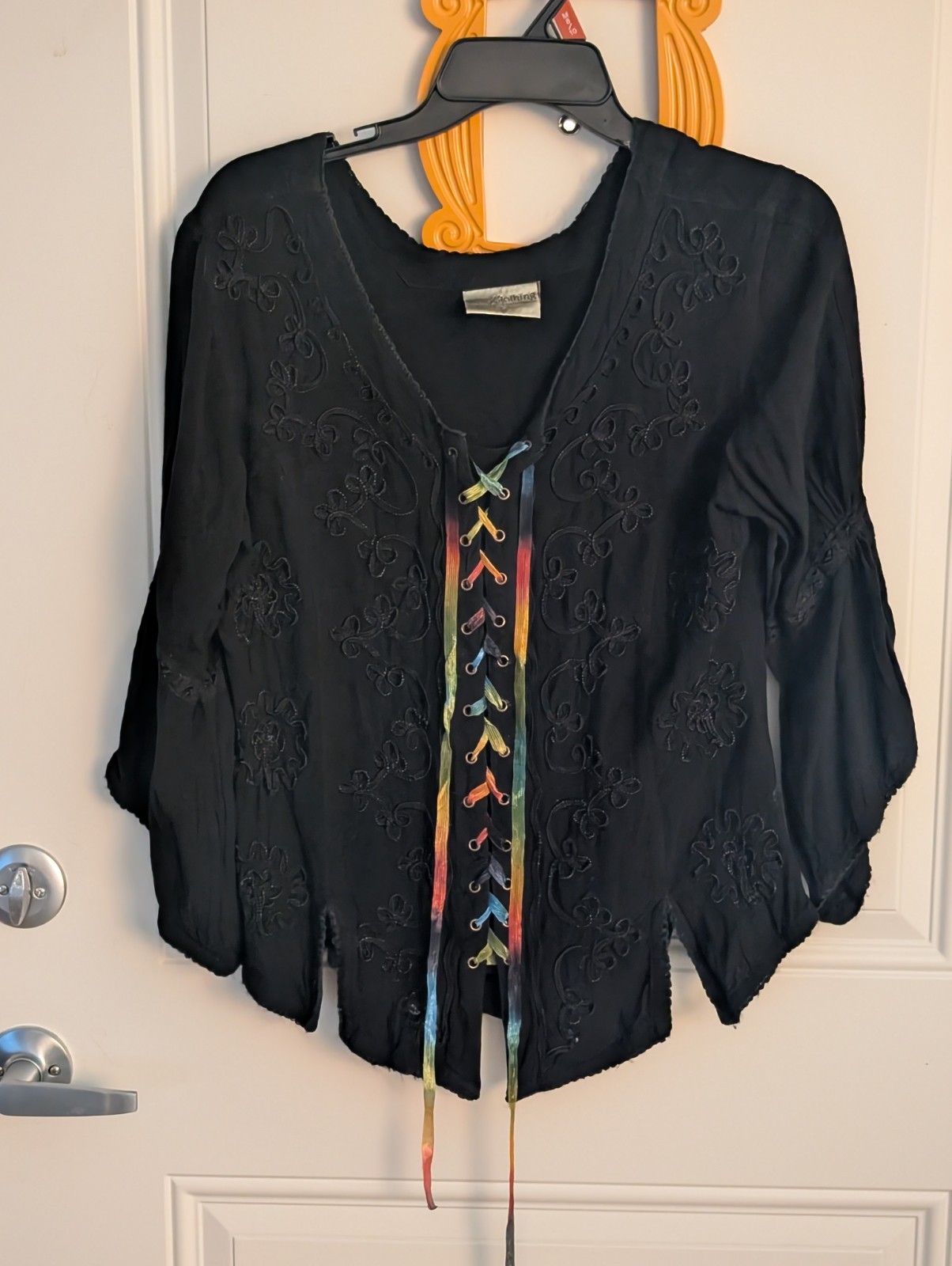 Vintage Sz L HOLY clothing Brand Blk Boho Hippie Blouse Shirt Gothic Goth Style
