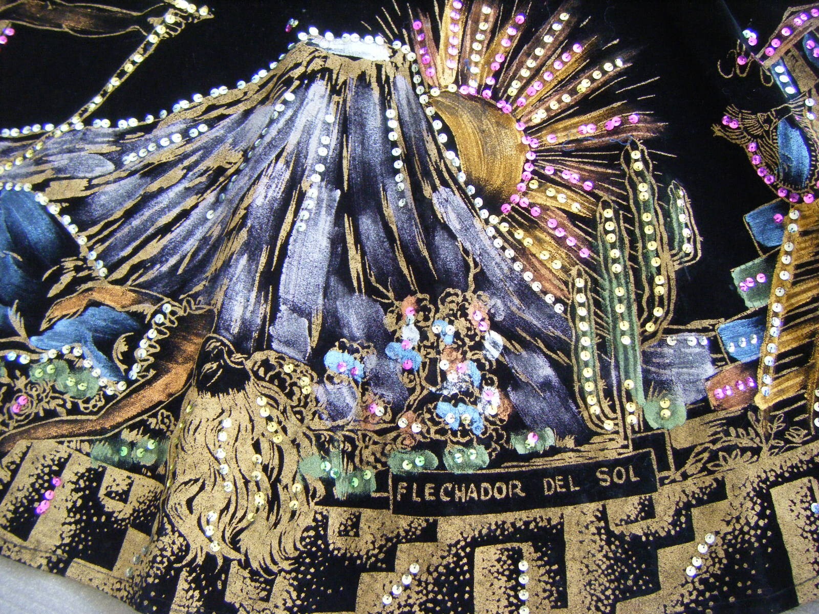 Vtg 50s FLECHADOR DEL SOL Mexican Velvet Sequin Top & Skirt-Bust 41/Waist 28