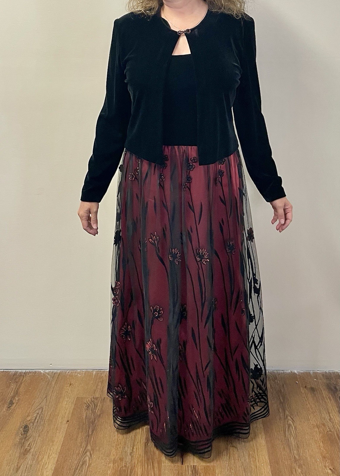 Vtg Patra Women’s Black Velvet Formal Dress And Jacket Size 12 Long. Lined