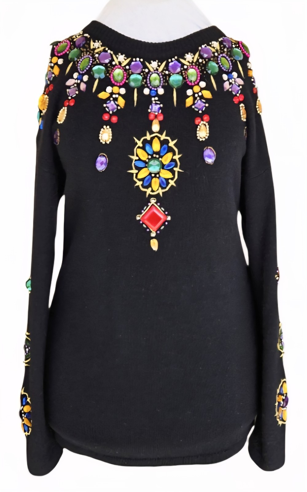 1980s CEDARS Lambswool Angora Jeweled Beaded Sweater Size Large