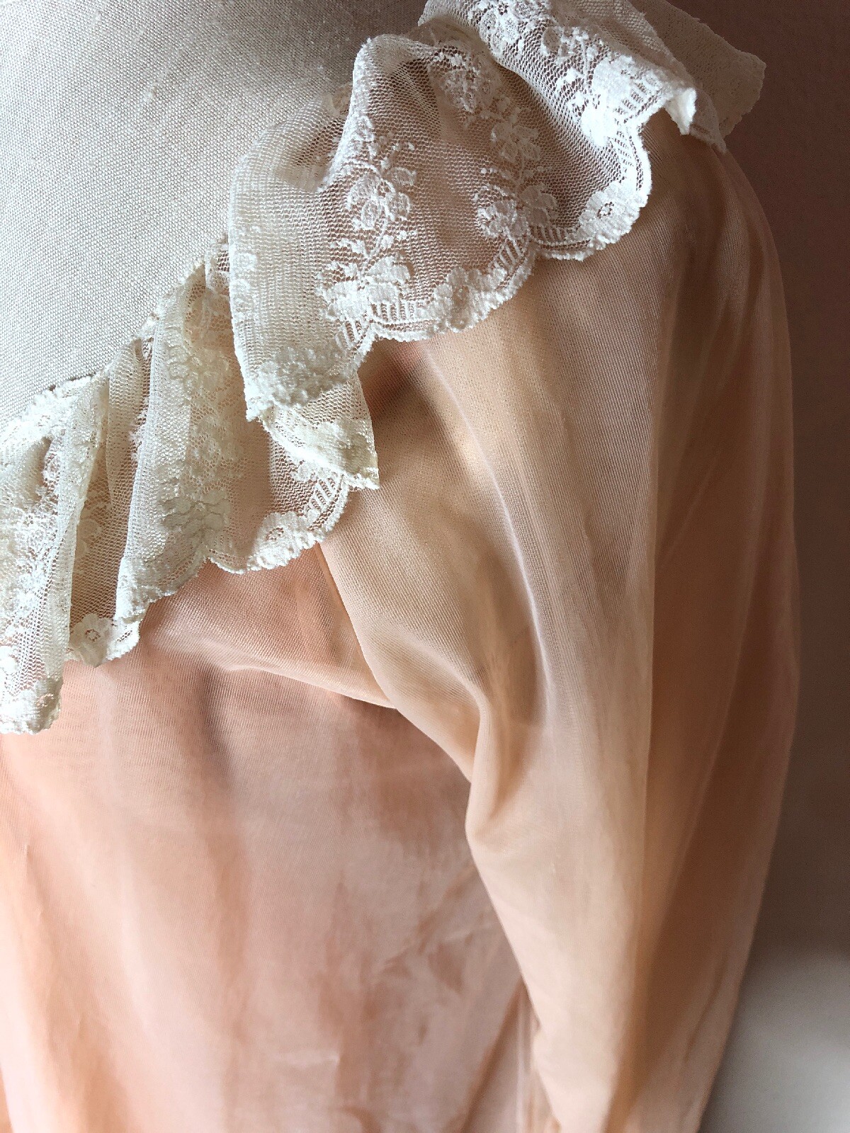 Vintage Intime California Lace Night Gown Negligee lingerie Set Nude Beige Sz S