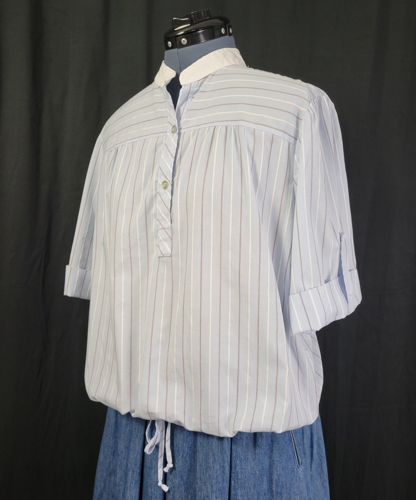 Vintage Miss Fashionality Blue/Black/White Striped Top w White Collar Size 17/18