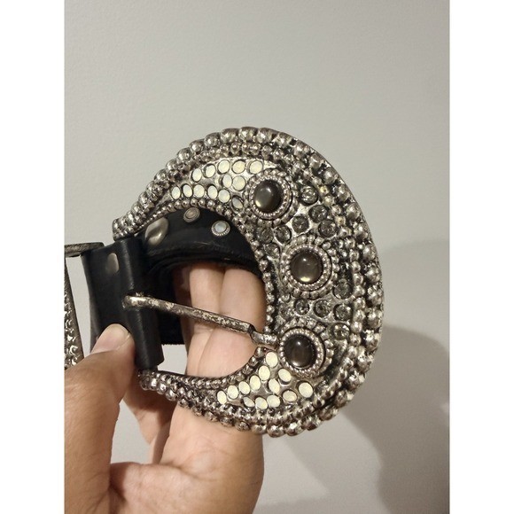 VTG RARE JEWELED “LEATHER ROCK” BELT, GENUINE LEATHER USA 38.5″ Sz L