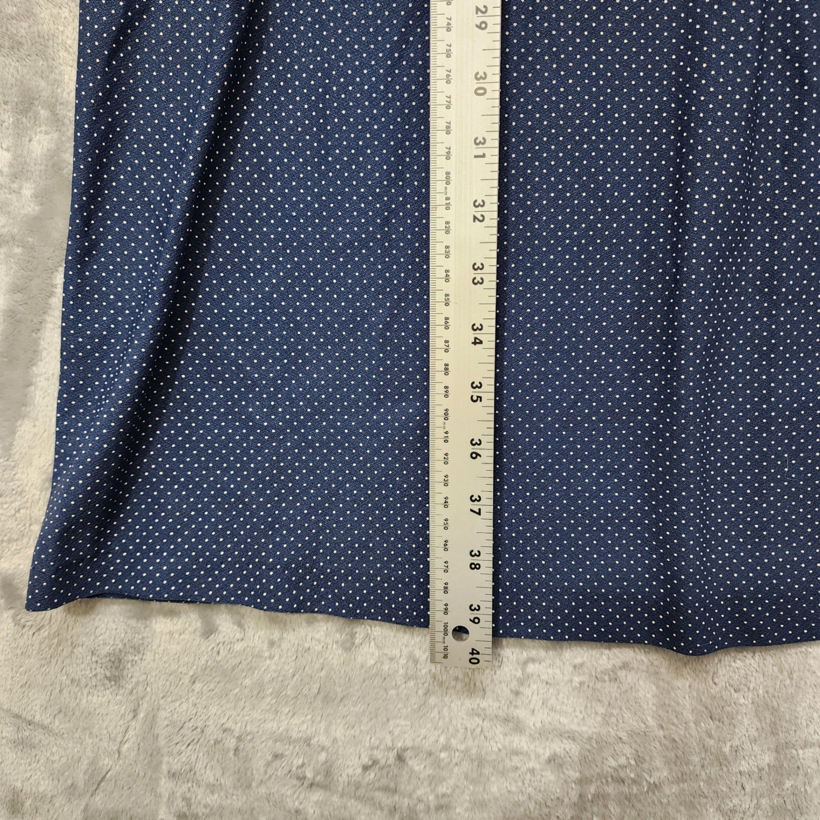 Vintage 70s Sears Dress Womens S Blue White Polka Dot Peter Pan Collar Midi