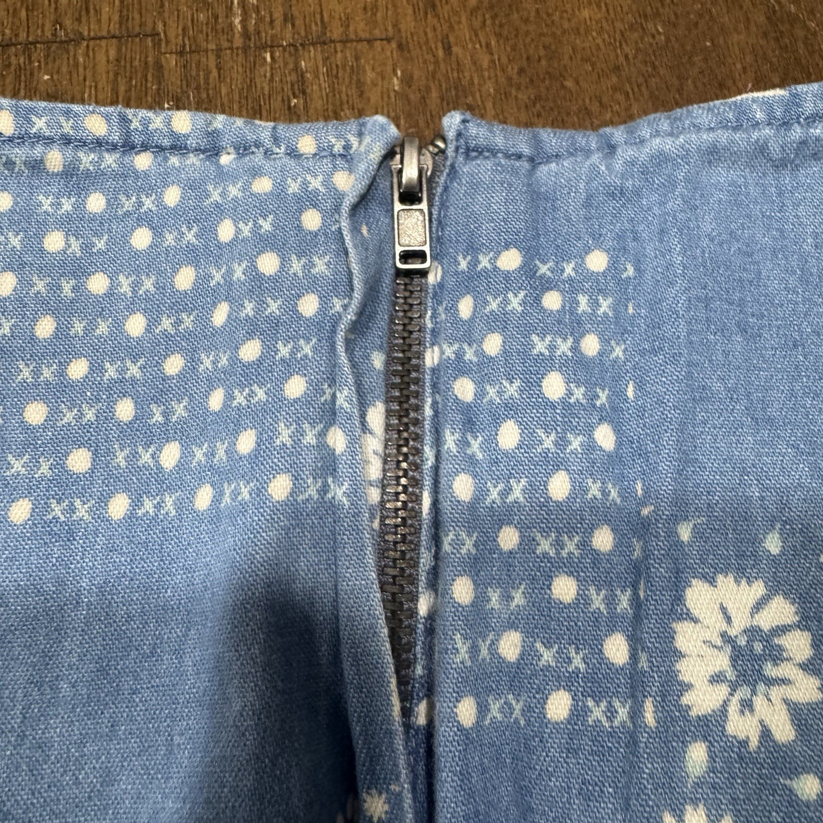 Villager Sport Liz Claiborne Maxi Dress Sz 14P Blue Denim Patchwork Short Sleeve
