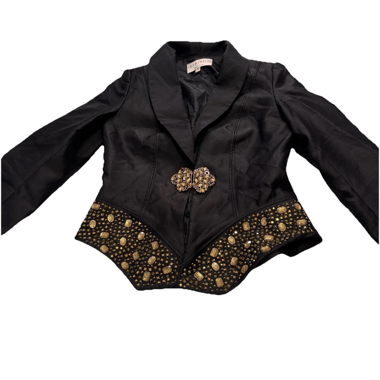 VTG Lily & Taylor Formal Blazer SZ 4 Boutique Beaded Taffeta Lined *READ
