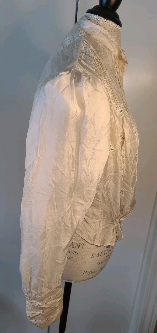 Antique 1800s 1900s Silk Lace Blouse M/L Edwardian Victorian Gothic Pearl Button