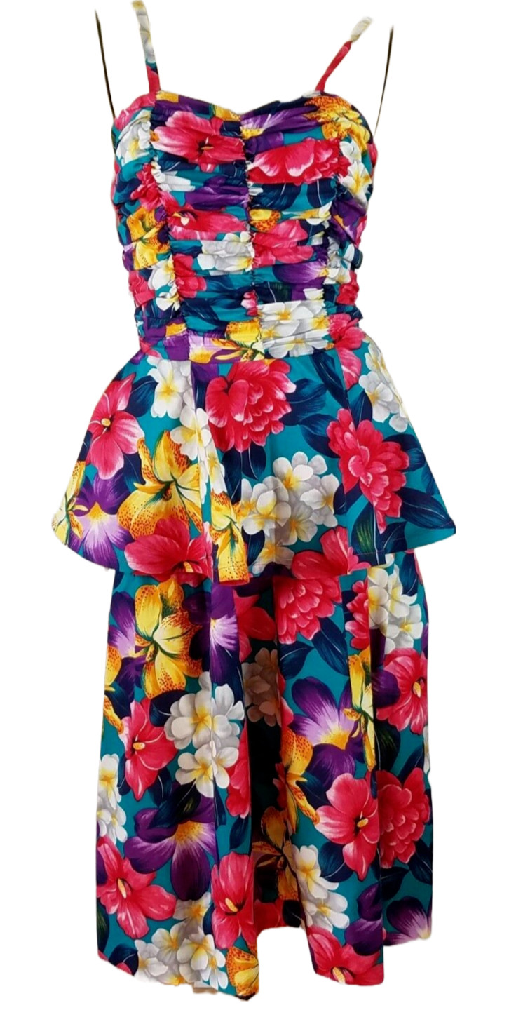 BRENNER Vintage Peplum Floral Bright Colored Multi-colored dress size 7/8