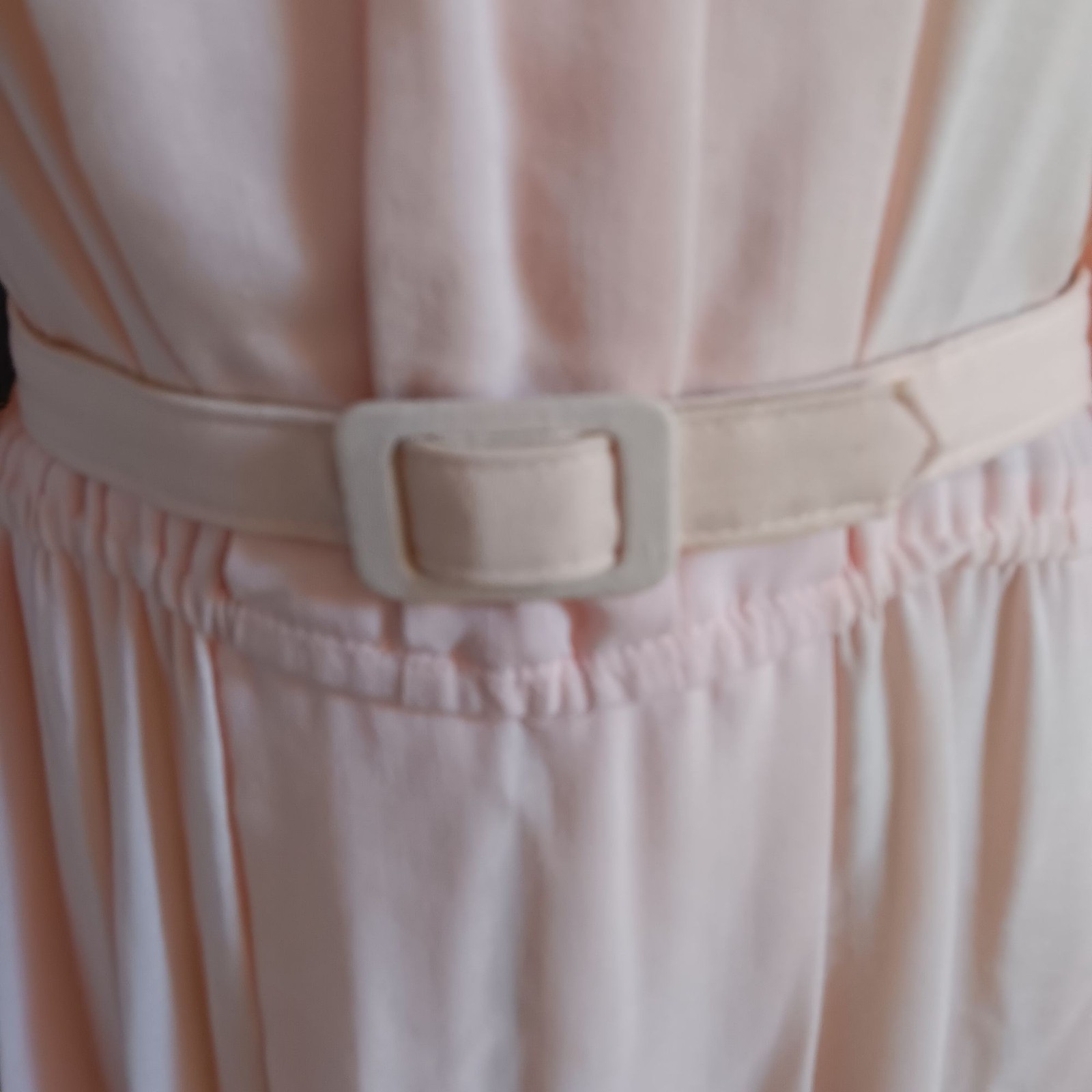10-P Vintage Dress 1980’s EJM Petite Rose Pink Belted Secretary Made In Usa