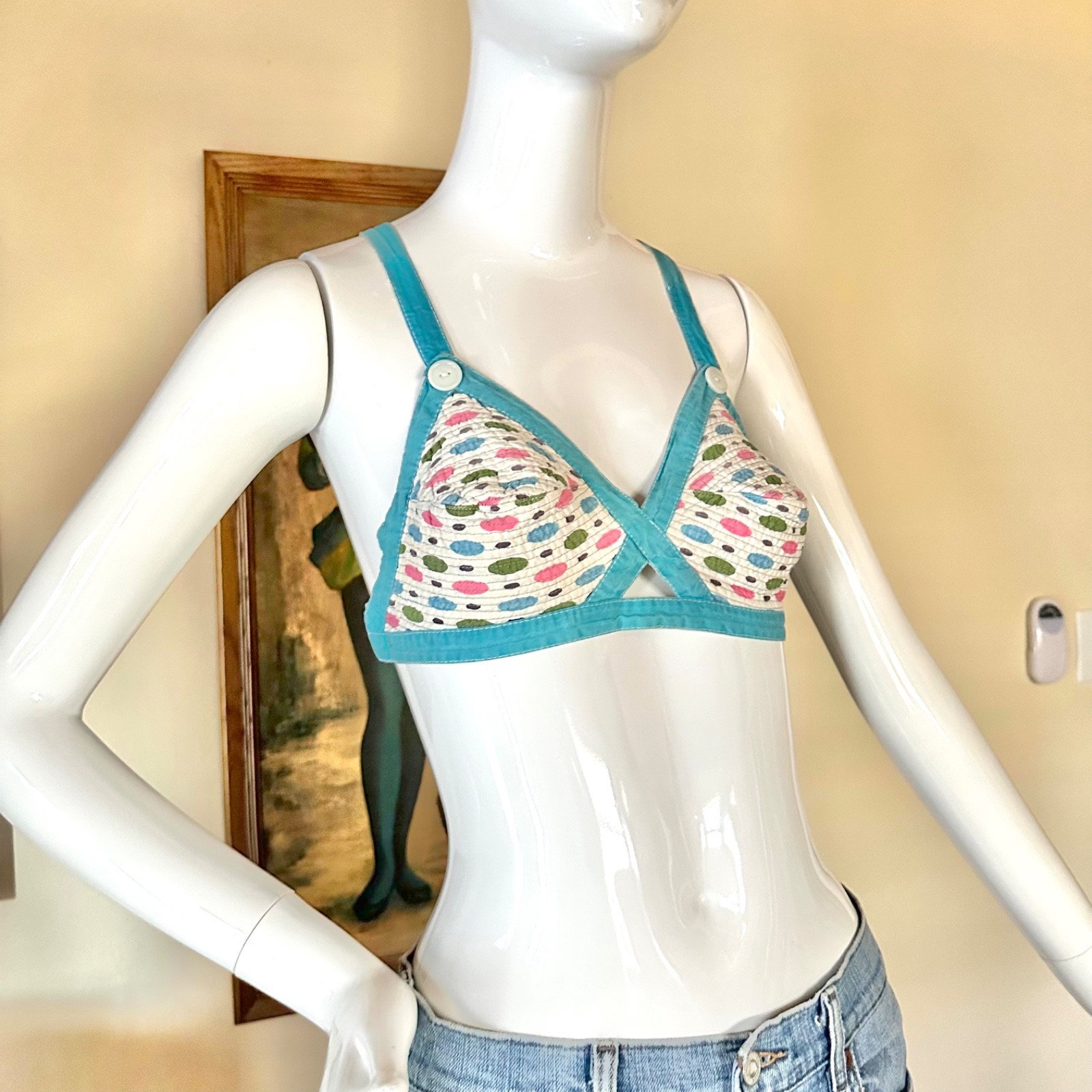 Vintage 1960s Rockabilly Pin-up Atomic Dots Bullet Bra Swim Top XS/S