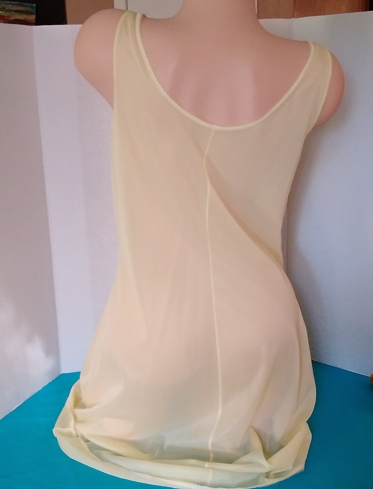 Vintage 60’s Full Slip Dress Chemise European Wide Strap Retro Yellow L