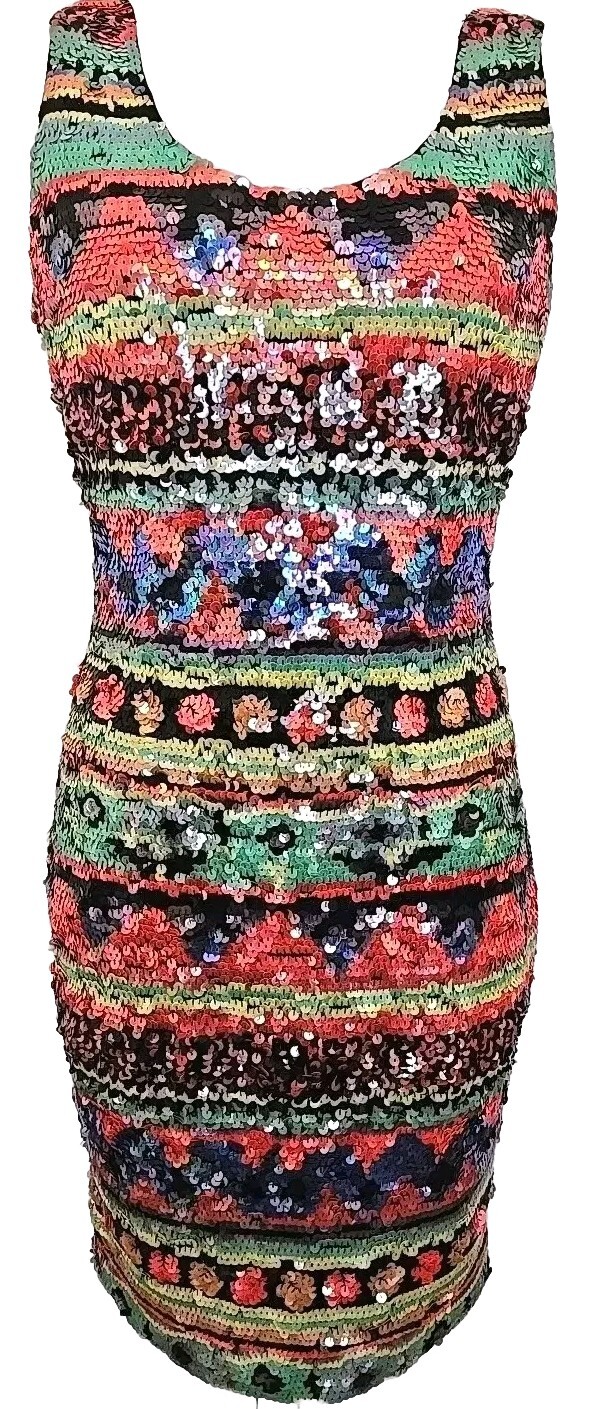 Daval Designs Sleeveless Bodycon Multicolor Sequin Cocktail Party Dress Sz S