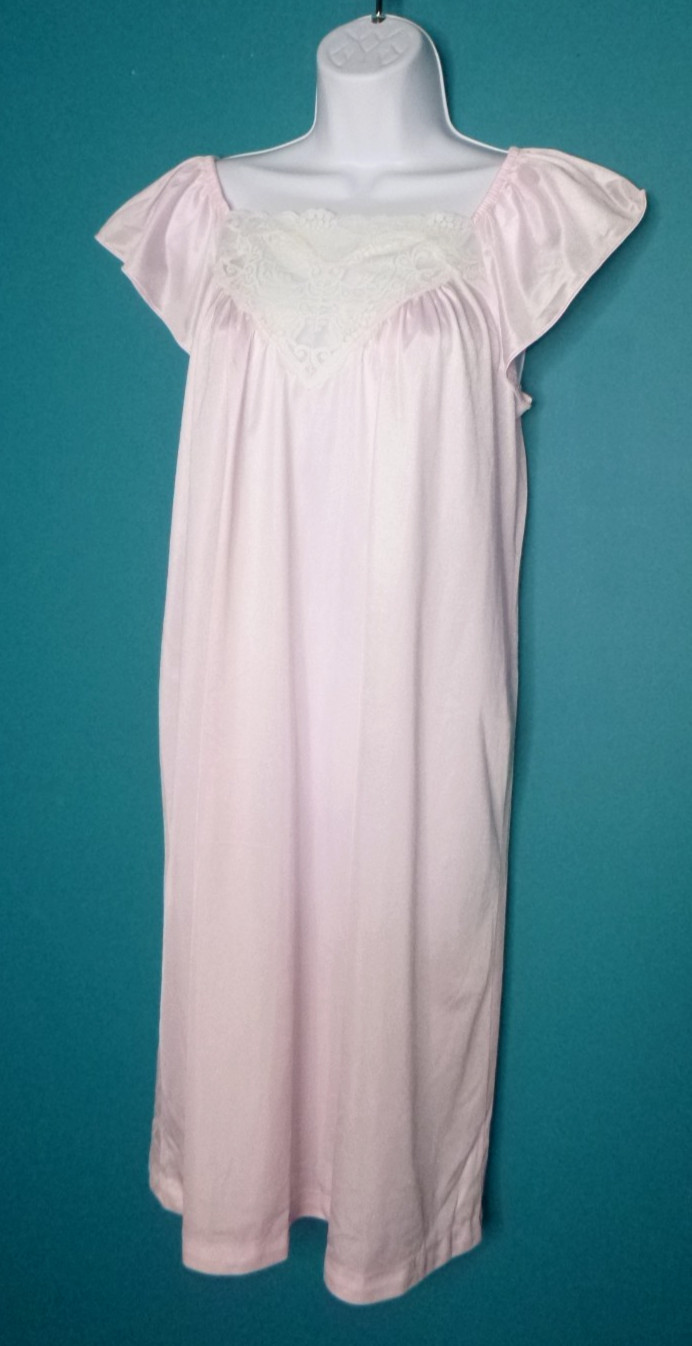 Vtg Tom Bezduda for Barad & Co pnk Nylon & Lace Short Nightgown Union Made Sz L