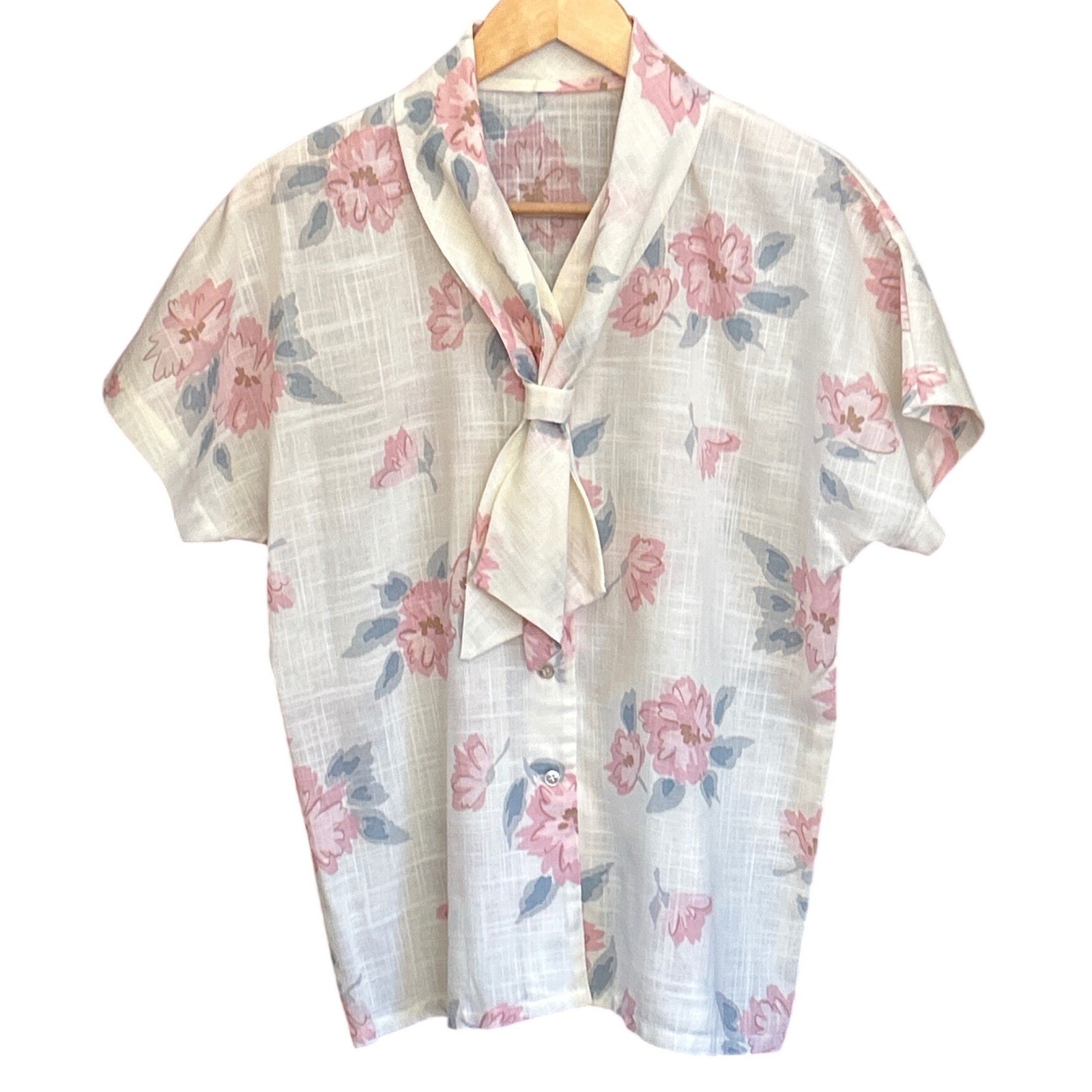 Vintage 80s Unbranded Short Sleeve Blouse Cottagecore Grandmacore Shabby Chic