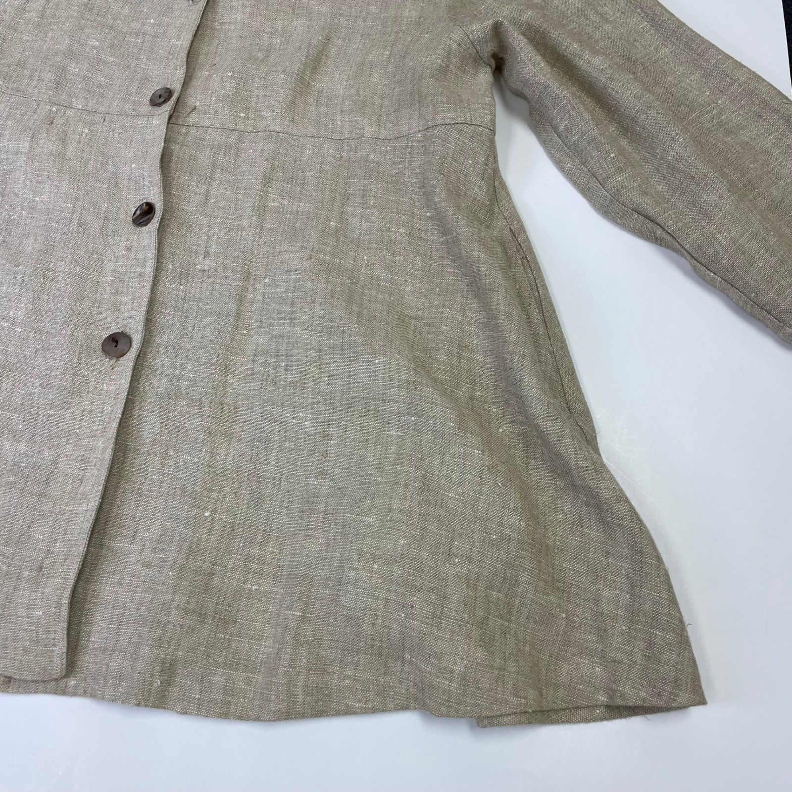 Vintage Eggplant 100% Linen Tunic Jacket XL Beige Button Down USA Lagenlook