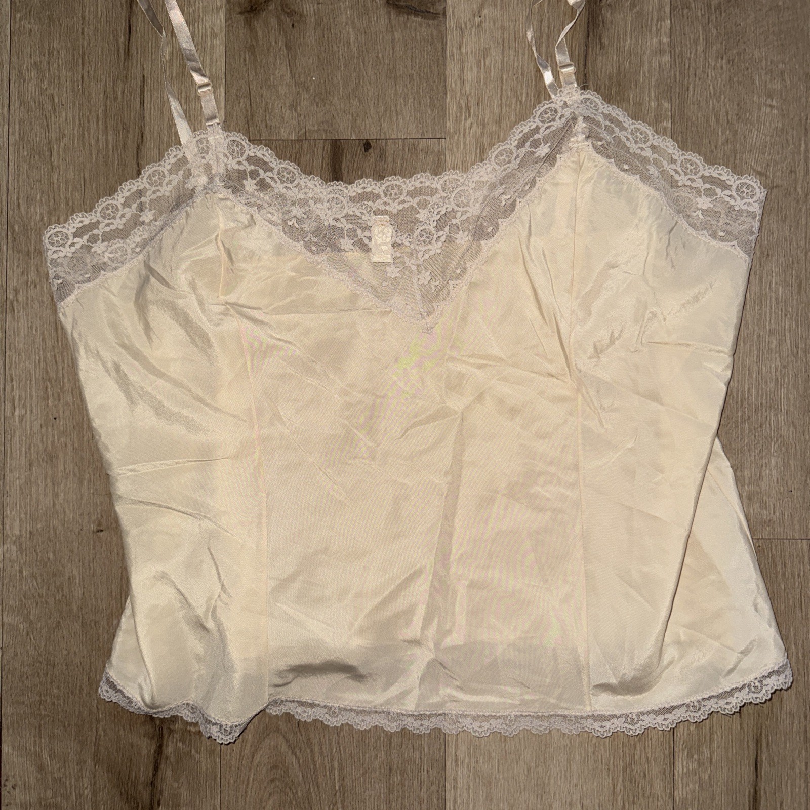 Vintage Barbizon Tan Nude Camisole Slip Nylon Lace Top Size Large