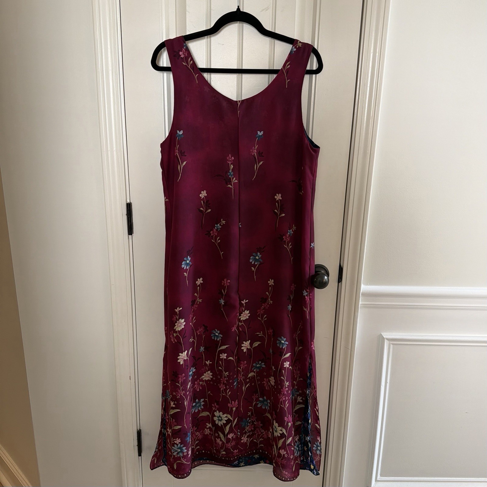 Women’s Vintage 90s Reversible Floral Maroon & Blue Midi Dress