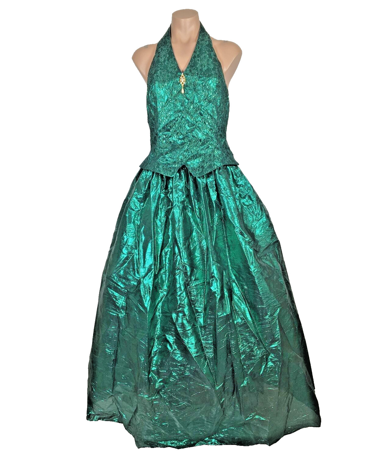 Jessica Mcclintock Gunnie Sax Green Lame Halter NWT NEW 9/10 PROM PARTY Vtg 80s