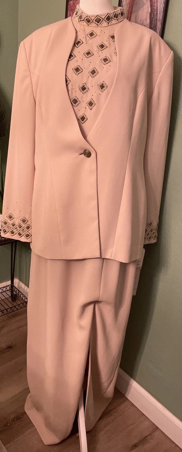 VTG NWT Creative Creations Womens Taupe Beaded Party Cocktail Jacket Dress Sz 16